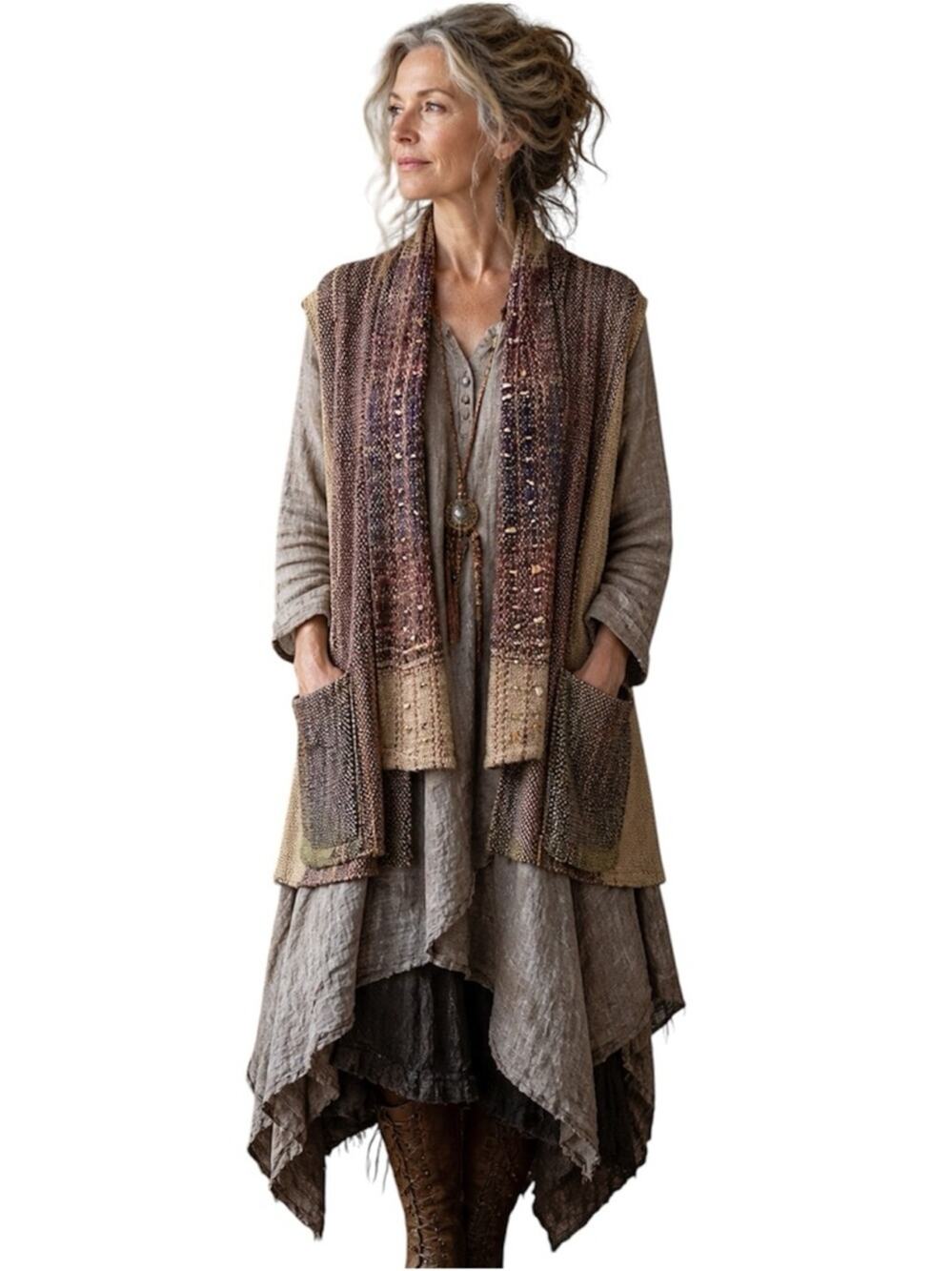 Vintage Teresa Eaton Hand Fiber Artist Hand Woven Vest, Lagenlook, Boho, OS